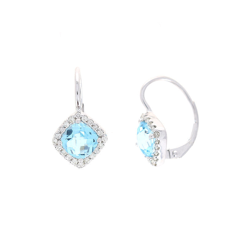 Ladies 14kt White Gold 2.50cts Blue Topaz and 0.22cts Diamond Earrings