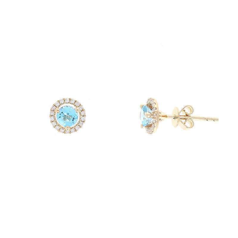 Ladies 14kt Yellow Gold 0.85cts Blue Topaz and 0.14cts Diamond Earrings