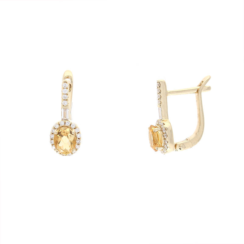 Ladies 14kt Yellow Gold 0.60cts Citrine and 0.20cts Diamond Earrings