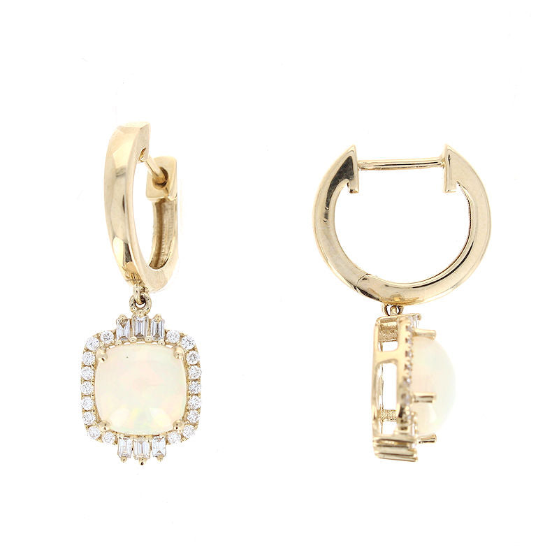 Ladies 14kt Yellow Gold 1.80cts Opal and 0.29cts Diamond Earrings