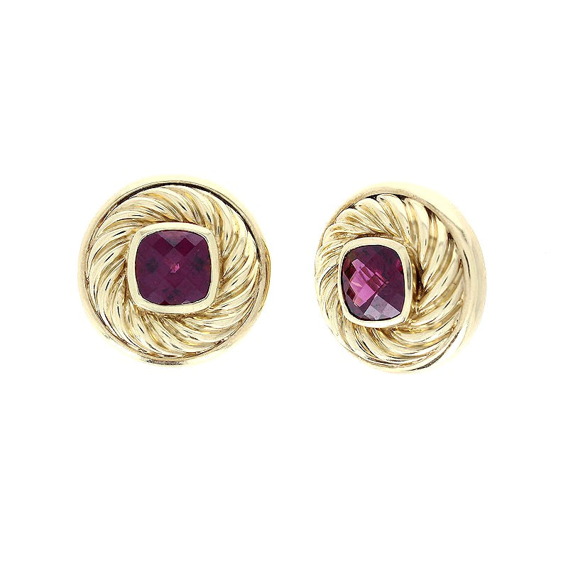 Ladies 14kt Yellow Gold Rhodolite Garnet Earrings by David Yurman