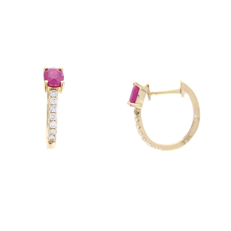 Ladies 14kt Yellow Gold 0.84cts Ruby and 0.17cts Diamond Earrings