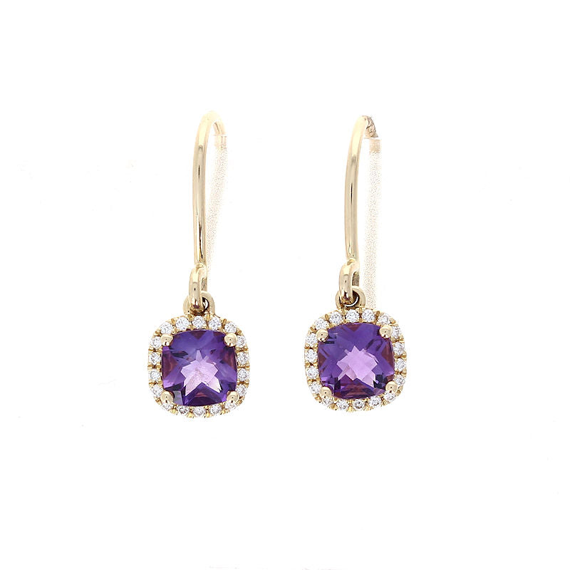 Ladies 14kt Yellow Gold 0.97cts Amethyst and Diamond Earrings