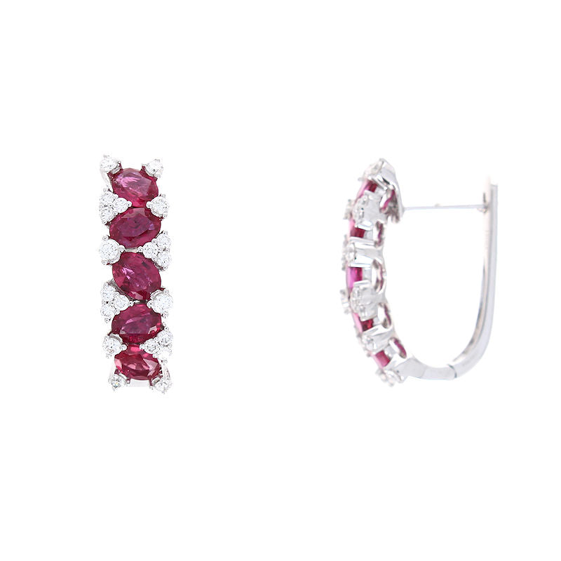 Ladies 14kt White Gold 1.90cts Ruby and 0.37cts Diamond Earrings
