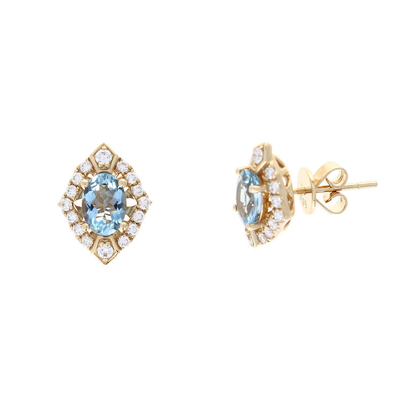 Ladies 14kt Yellow Gold 1.24cts Aquamarine and 0.37cts Diamond Earrings