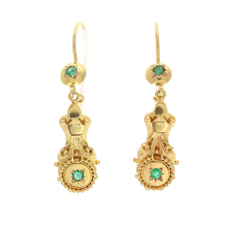 Ladies 15kt Yellow Gold 0.24cts Emerald Byzantine Earrings