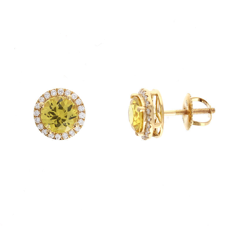 Ladies 18kt Yellow Gold 2.30cts Yellow Sapphire and 0.20cts Diamond Earrings