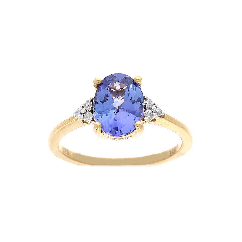 Ladies 14kt Yellow Gold 1.50ct Tanzanite and 0.06cts Diamond Ring