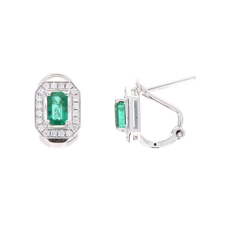 Ladies 14kt White Gold 0.94cts Emerald and 0.23cts Diamond Earrings