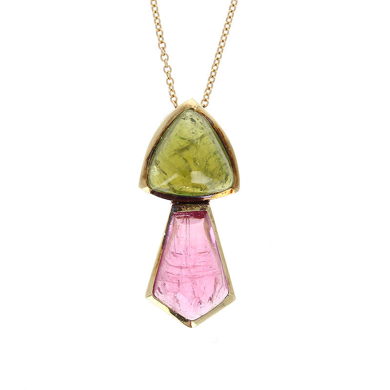 Ladies 14kt Yellow Gold 12.00cts Pink and Green Tourmaile Pendant