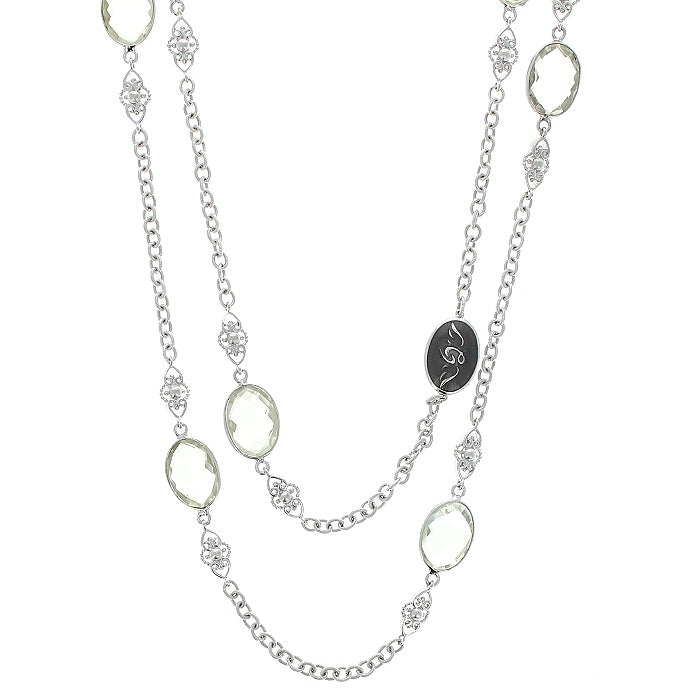 Ladies Tacori Sterling Silver Green Amethyst Necklace 36" long