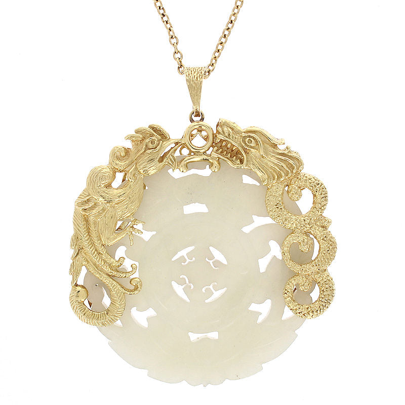 Ladies 18kt Yellow Gold 136.67ct Jade Pendant