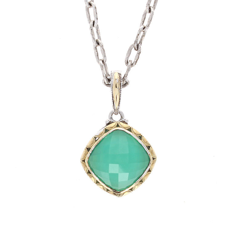 Ladies Sterling Silver and 18kt Yellow Gold Green Onyx Necklace by Tacori