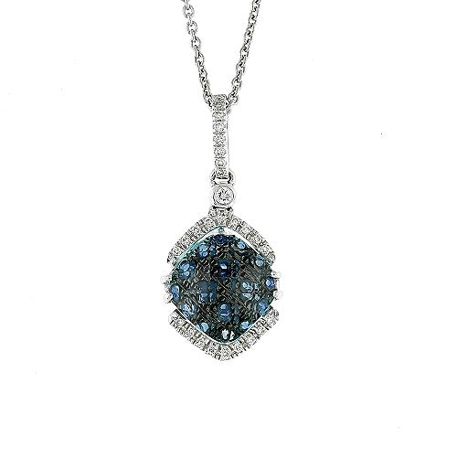 Ladies 14kt White Gold 2.75ct Blue Topaz, Sapphire and 0.10cts Diamond Pendant