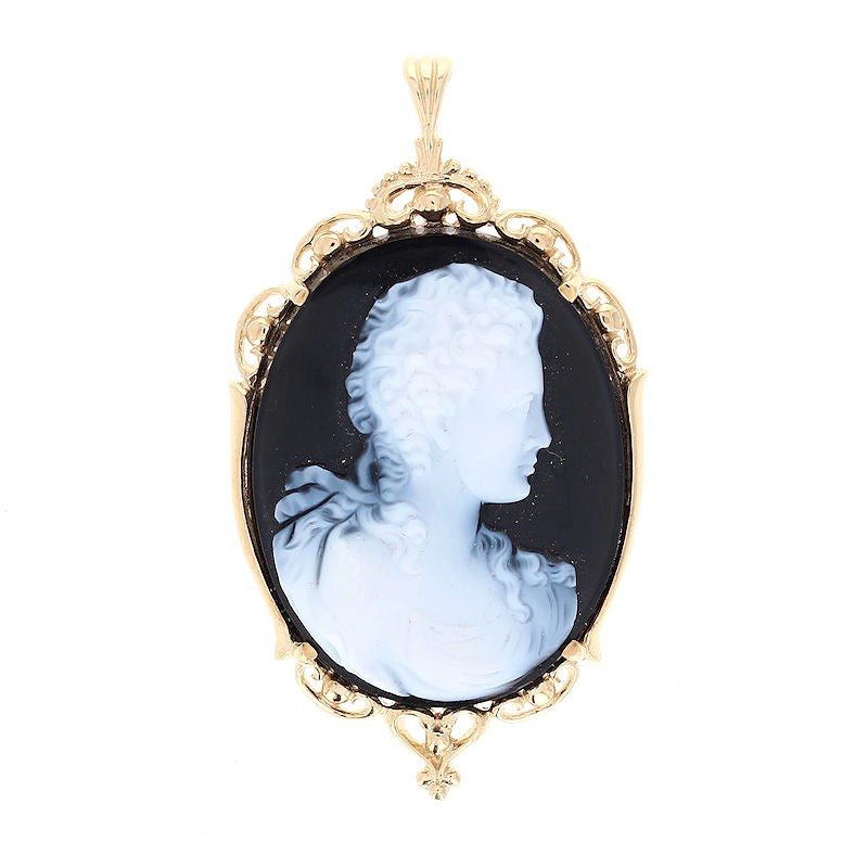 Ladies 14kt Yellow Gold Carved Onyx Cameo Pendant