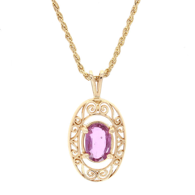 Ladies 14kt Yellow Gold 1.20ct Pink Sapphire Necklace