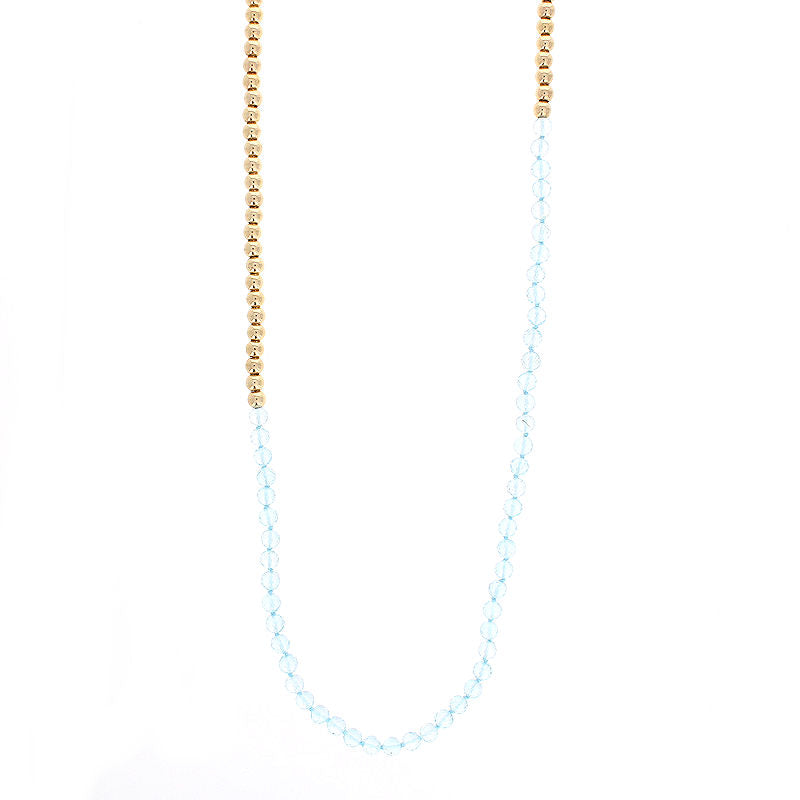 Ladies 14kt Yellow Gold Blue Topaz Beaded Necklace 27" Long