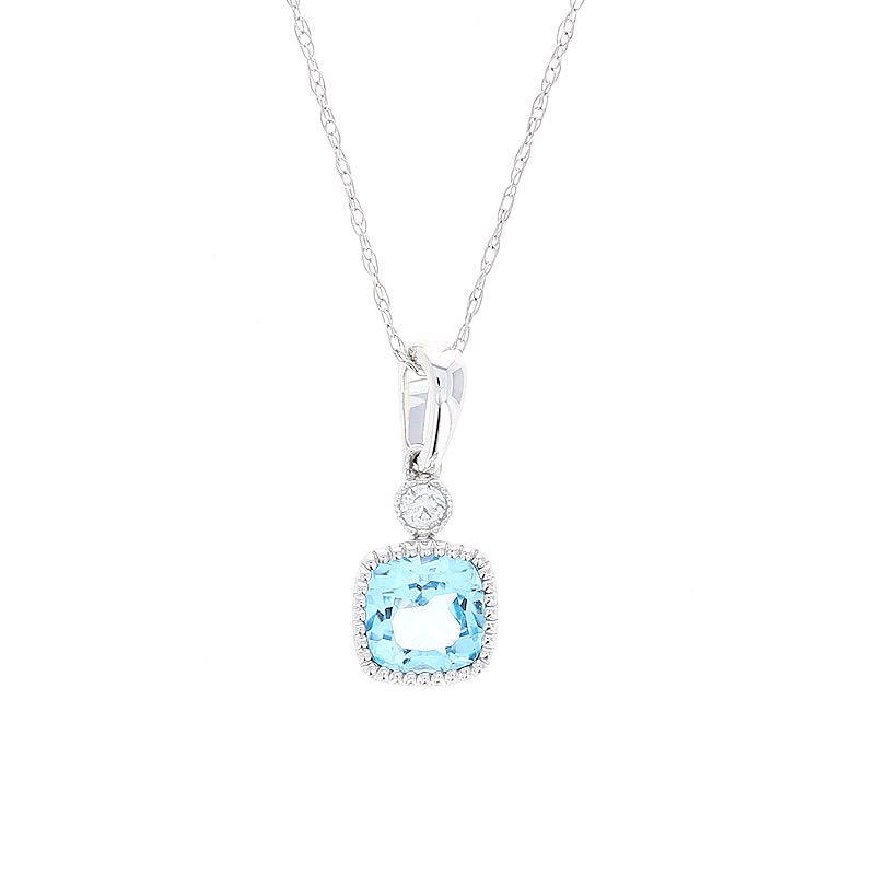 Ladies 14kt White Gold 0.64ct Blue Topaz and Diamond Necklace
