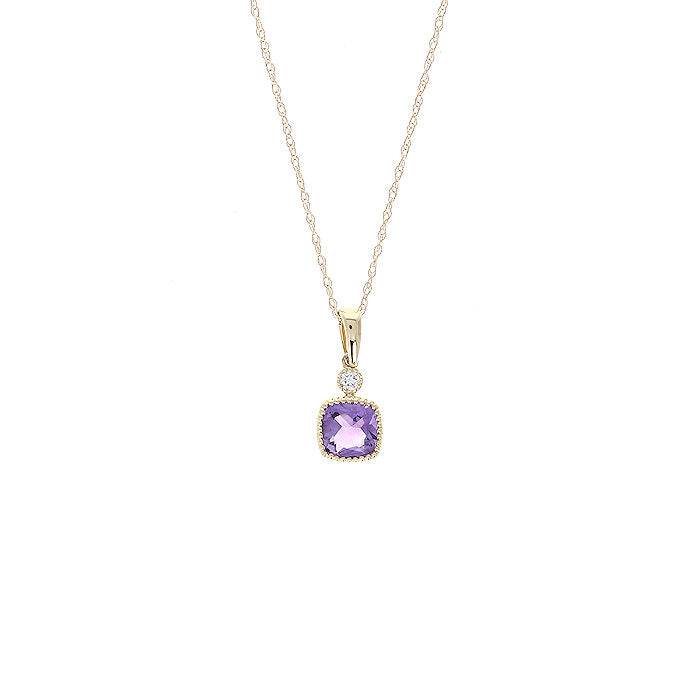 Ladies 14kt Yellow Gold 0.75ct Amethyst and Diamond Pendant