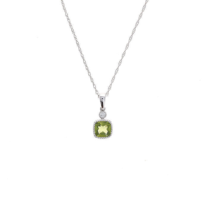 Ladies 14kt White Gold 0.61ct Peridot and 0.03ct Diamond Pendant