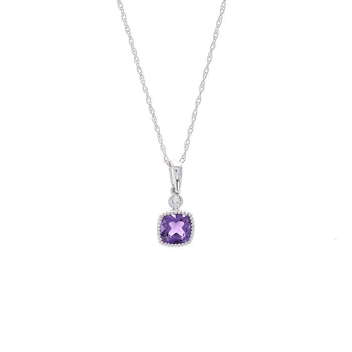 Ladies 14kt White Gold 0.75ct Amethyst and 0.03cts Diamond Pendant