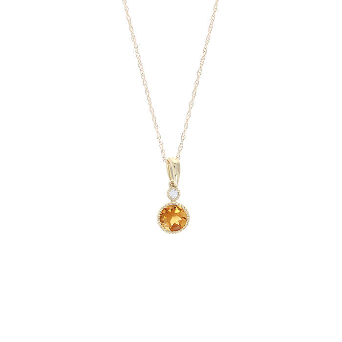 Ladies 14kt Yellow Gold 0.45ct Citrine and 0.03ct Diamond Pendant