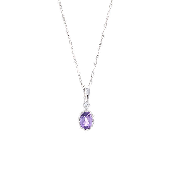 Ladies 14kt White Gold 0.45ct Amethyst and 0.03ct Diamond Pendant