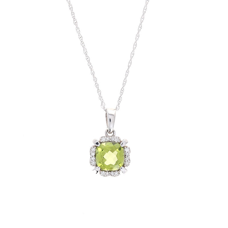 Ladies 14kt White Gold 6x6mm Peridot And Diamond Necklace