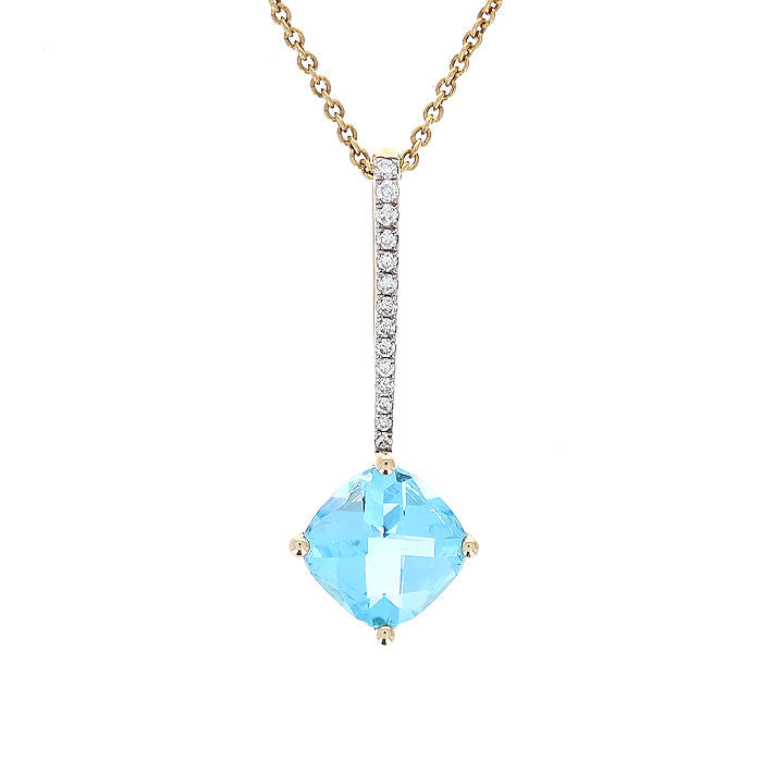 Ladies 14kt Yellow Gold 2.09ct Blue Topaz and 0.08cts Diamond Pendant