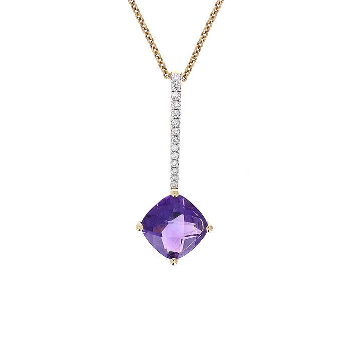 Ladies 14kt Yellow Gold 1.88ct Amethyst and Diamond Pendant