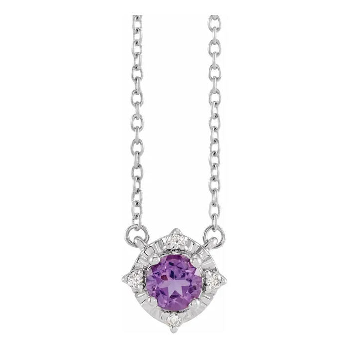 Ladies 14kt White Gold 0.32ct Amethyst and 0.04cts Diamond Pendant