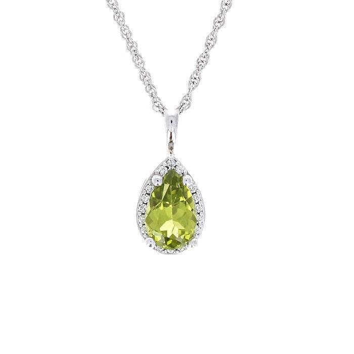 Ladies 14kt White Gold 0.95ct Peridot And 0.40cts Diamond Pendant