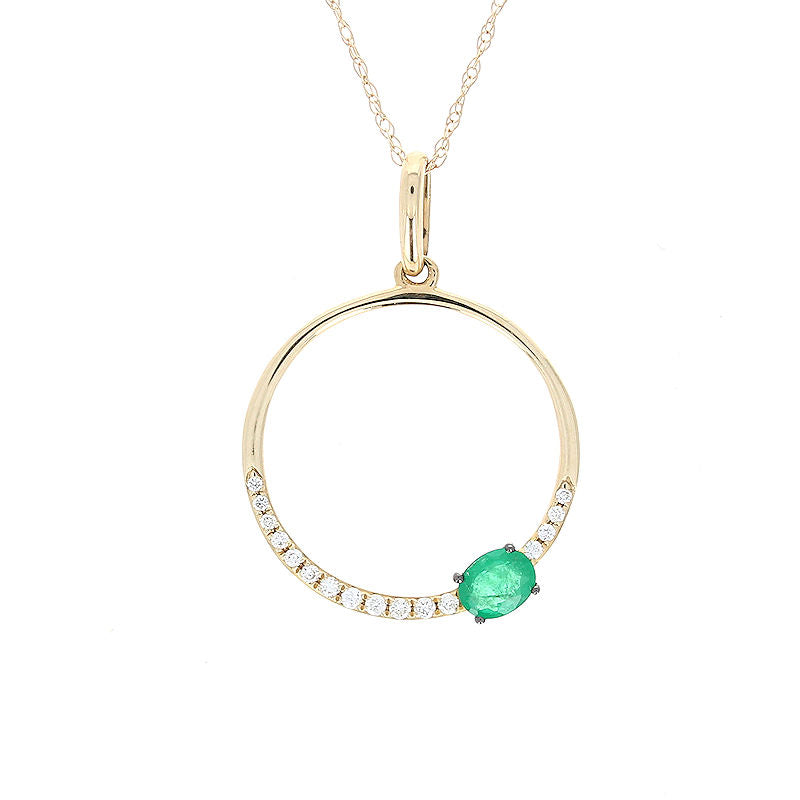 Ladies 14kt Yellow Gold 0.20ct Emerald and 0.07cts Diamond Pendant