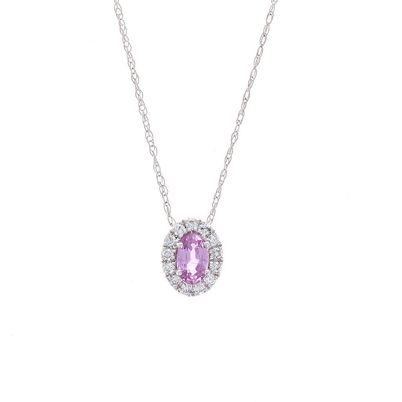 Ladies 14kt White Gold 0.38ct Pink Sapphire and Diamond Necklace