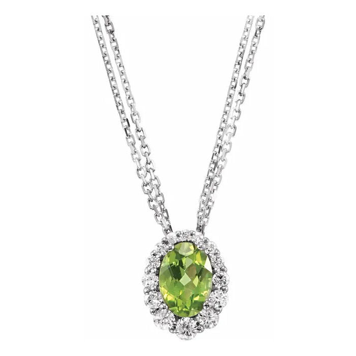 Ladies 14kt White Gold 0.80ct Peridot and 0.26cts Diamond Pendant