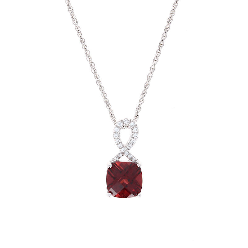Ladies 14kt White Gold 2.77ct Garnet and 0.07cts Diamond Pendant