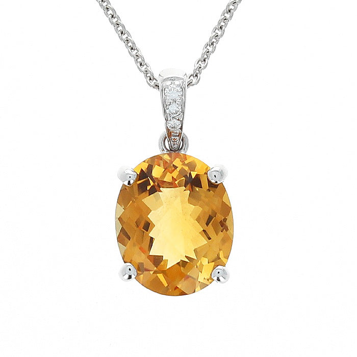 Ladies 14kt White Gold 3.02ct Citrine and 0.03cts Diamond Pendant