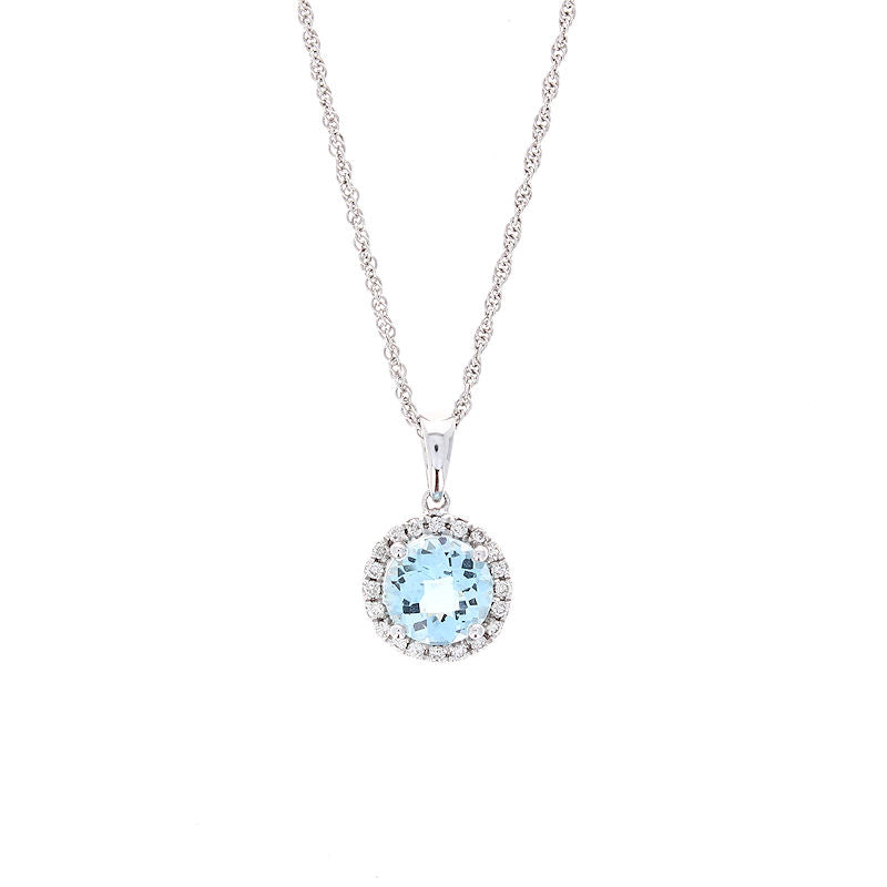 Ladies 14kt White Gold 1.21ct Aquamarine and 0.10cts Diamond Pendant