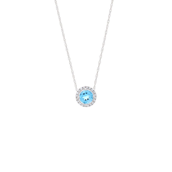 Ladies 14kt White Gold 0.58ct Blue Topaz and 0.08cts Diamond Pendant