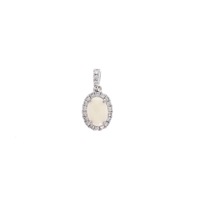Ladies 14kt White Gold 0.48ct Opal and 0.16cts Diamond Pendant