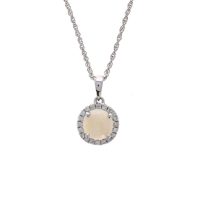 Ladies 14kt White Gold 0.70ct Opal and 0.12cts Diamond Pendant