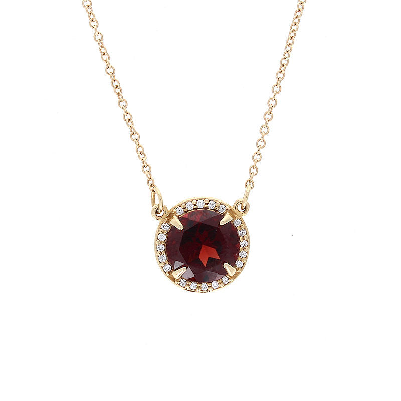 Ladies 14kt Yellow Gold Garnet and Diamond Pendant