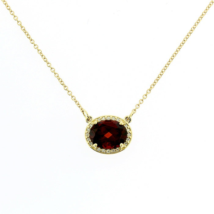Ladies 14kt Yellow Gold Garnet and Diamond Pendant