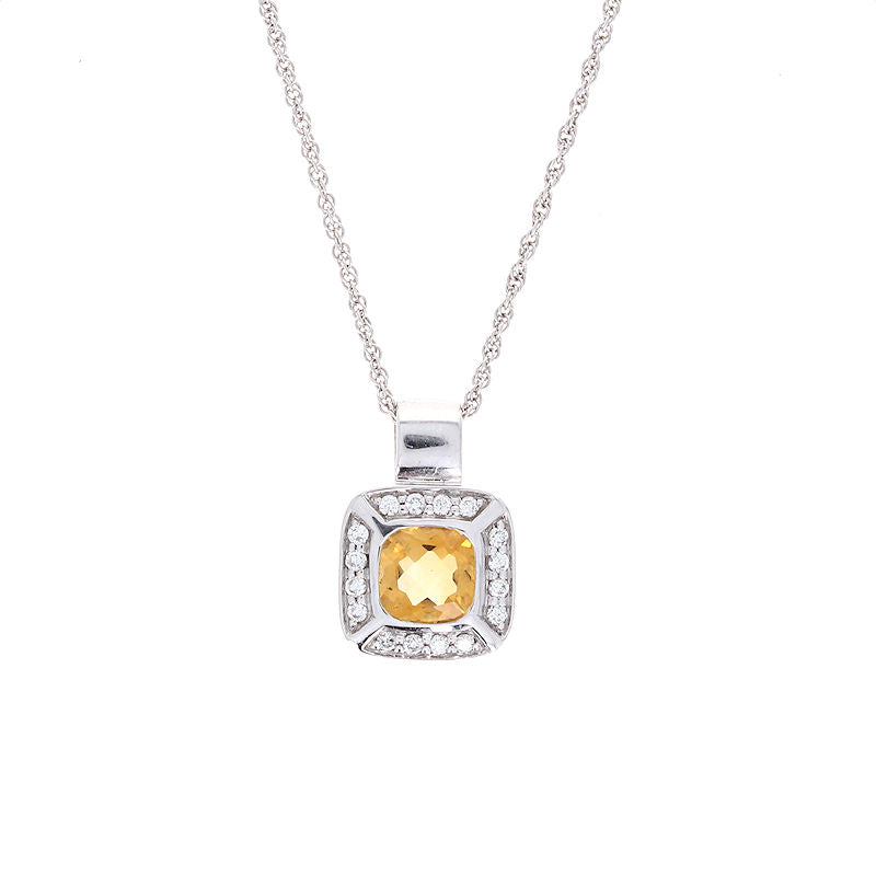 Ladies 14kt White Gold 0.79ct Citrine and 0.14cts Diamond Pendant