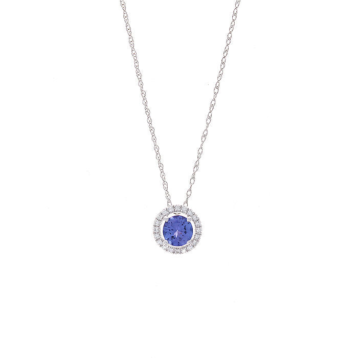 Ladies 14kt White Gold 0.55ct Tanzanite and 0.08cts Diamond Pendant