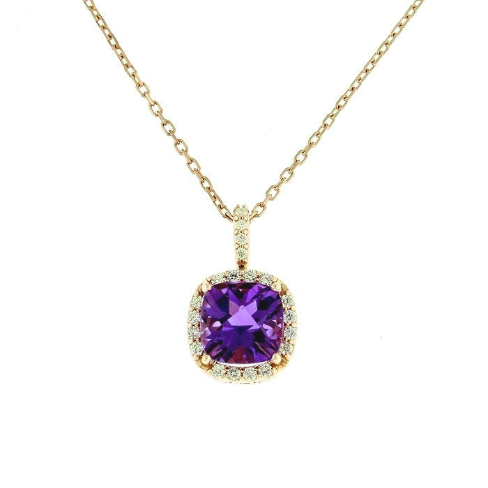Ladies 14kt Rose Gold 1.45ct Amethyst and 0.16cts Diamond Pendant