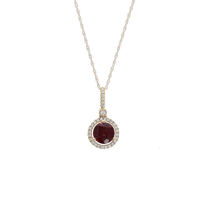 Ladies 14kt Yellow Gold 1.50ct Garnet and 0.18cts Diamond Pendant