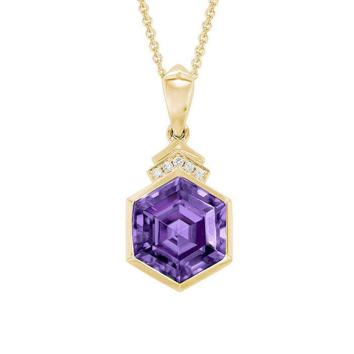 Ladies 14kt Yellow Gold 2.20ct Amethyst and Diamond Pendant