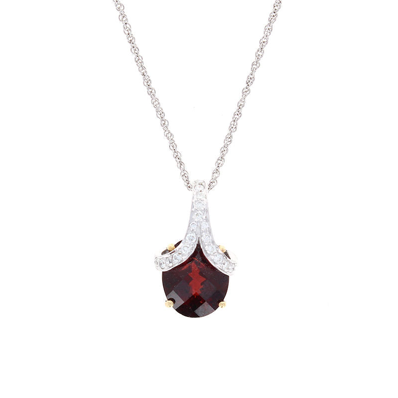 Ladies 14kt Two Tone 3.56ct Garnet and 0.19cts Diamond Pendant
