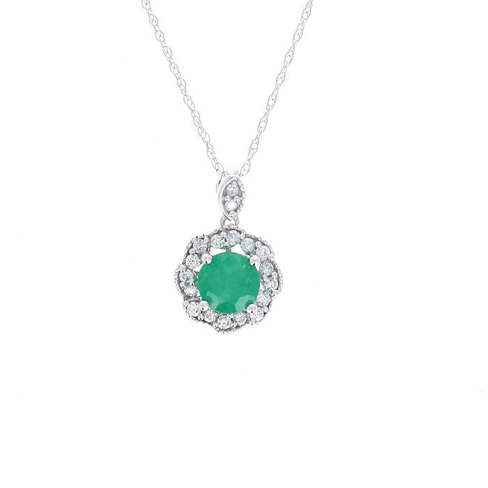 Ladies 14kt White Gold 0.60ct Emerald and 0.16cts Diamond Pendant